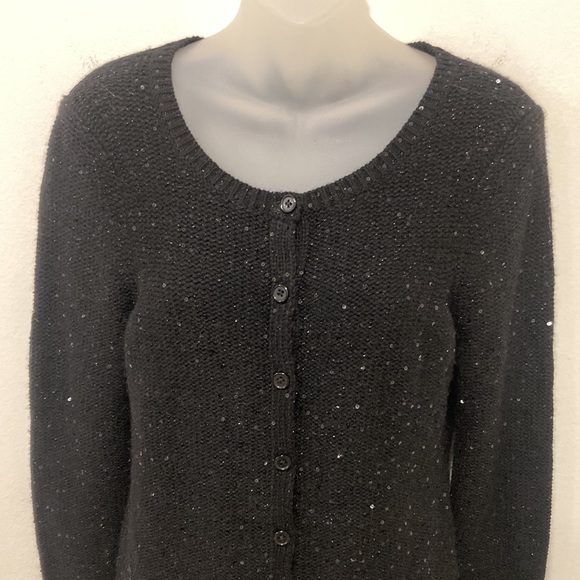 Aqua Black Cardigan Wool & Cashmere Sequins Size Medium - Picture 3 of 6